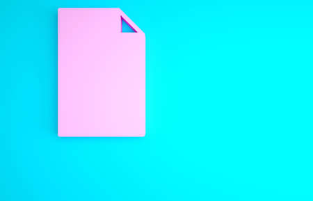 Pink Empty document icon isolated on blue background. Checklist icon. Business concept. Minimalism concept. 3d illustration 3D renderの写真素材