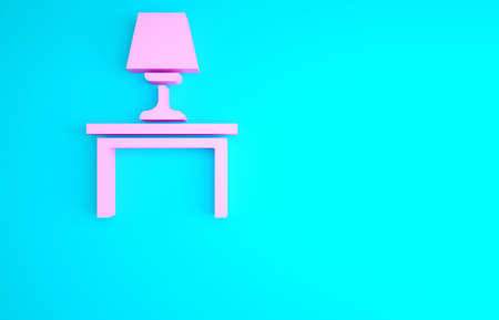 Pink Table lamp on table icon isolated on blue background. Minimalism concept. 3d illustration 3D renderの写真素材