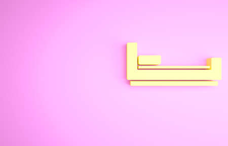 Yellow Bed icon isolated on pink background. Minimalism concept. 3d illustration 3D renderの写真素材