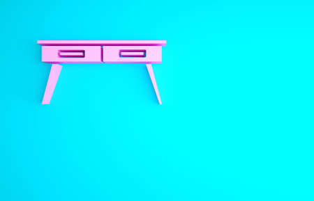 Pink Office desk icon isolated on blue background. Minimalism concept. 3d illustration 3D renderの写真素材