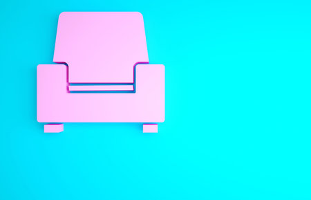 Pink Armchair icon isolated on blue background. Minimalism concept. 3d illustration 3D renderの写真素材