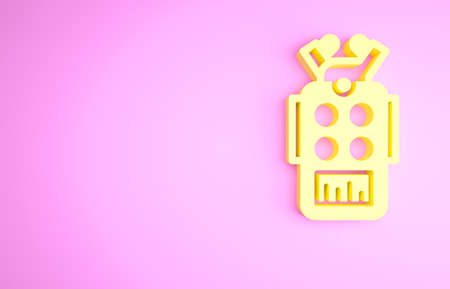 Yellow Microphone icon isolated on pink background. On air radio mic microphone. Speaker sign. Minimalism concept. 3d illustration 3D renderの写真素材