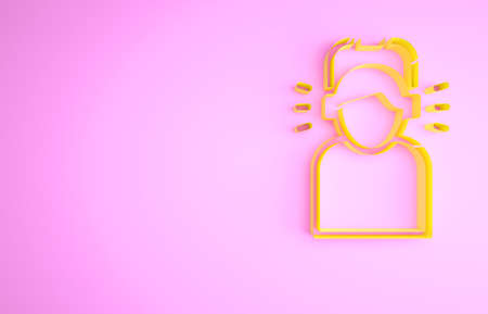 Yellow Man in headphones icon isolated on pink background. Minimalism concept. 3d illustration 3D renderの写真素材