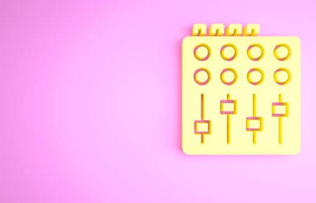 Yellow Sound mixer controller icon isolated on pink background. Dj equipment slider buttons. Mixing console. Minimalism concept. 3d illustration 3D renderの写真素材