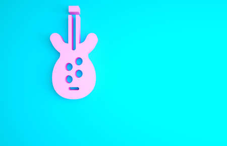 Pink Electric bass guitar icon isolated on blue background. Minimalism concept. 3d illustration 3D renderの写真素材