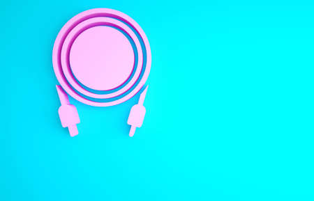 Pink Audio jack icon isolated on blue background. Audio cable for connection sound equipment. Plug wire. Musical instrument. Minimalism concept. 3d illustration 3D renderの写真素材