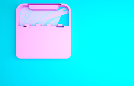 Pink Home stereo with two speakers icon isolated on blue background. Music system. Minimalism concept. 3d illustration 3D renderの写真素材