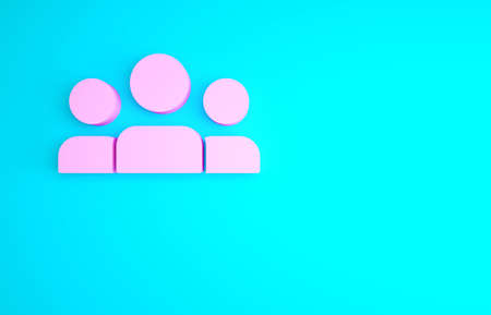Pink Users group icon isolated on blue background. Group of people icon. Business avatar symbol - users profile icon. Minimalism concept. 3d illustration 3D renderの写真素材