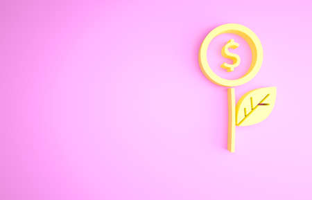 Yellow Dollar plant icon isolated on pink background. Business investment growth concept. Money savings and investment. Minimalism concept. 3d illustration 3D renderの写真素材