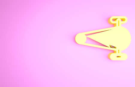 Yellow Bicycle chain with cogwheels icon isolated on pink background. Bike chain sprocket transmission. Minimalism concept. 3d illustration 3D renderの写真素材
