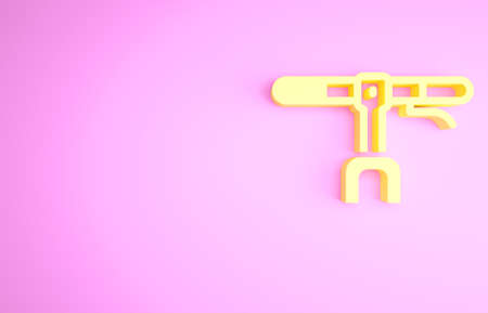 Yellow Bicycle handlebar icon isolated on pink background. Minimalism concept. 3d illustration 3D renderの写真素材