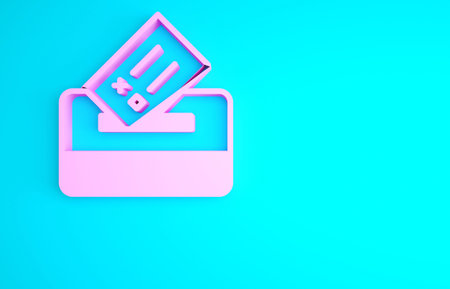 Pink Vote box or ballot box with envelope icon isolated on blue background. Minimalism concept. 3d...