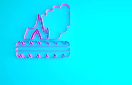 Pink Lying burning tires icon isolated on blue background. Minimalism concept. 3d illustration 3D renderの写真素材
