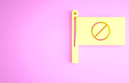 Yellow Protest icon isolated on pink background. Meeting, protester, picket, speech, banner, protest placard, petition, leader, leaflet. Minimalism. 3d illustration 3D renderの写真素材