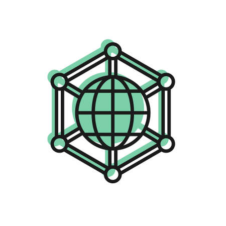 Black line Global technology or social network icon isolated on white background. Vectorのイラスト素材