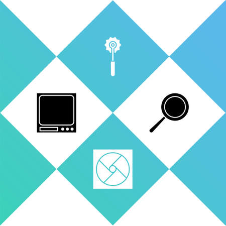 Set Electronic scales, Ventilation, Pizza knife and Frying pan icon. Vectorのイラスト素材