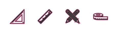 Set line Triangular ruler, Crossed pencil, Ruler and Tape measure icon. Vectorのイラスト素材
