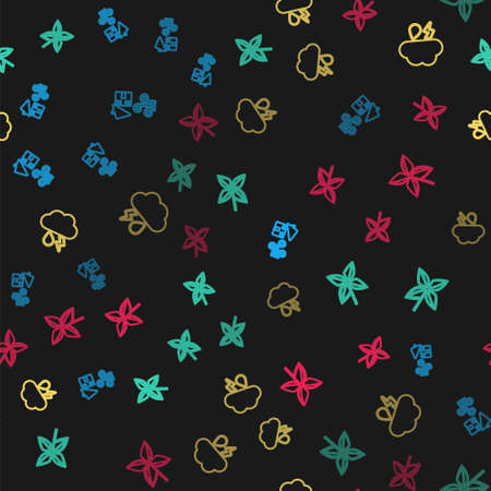 Set line Tornado swirl, Pinwheel, Cloud with rain and lightning and on seamless pattern. Vectorのイラスト素材