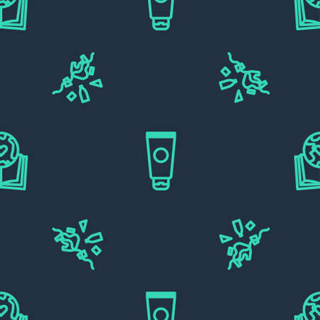 Set line Cream cosmetic tube, Problem of pollution planet and Earth globe and book on seamless pattern. Vectorのイラスト素材