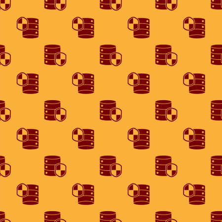 Red Server with shield icon isolated seamless pattern on brown background. Protection against attacks. Network firewall, router, switch, data. Vector Illustrationのイラスト素材
