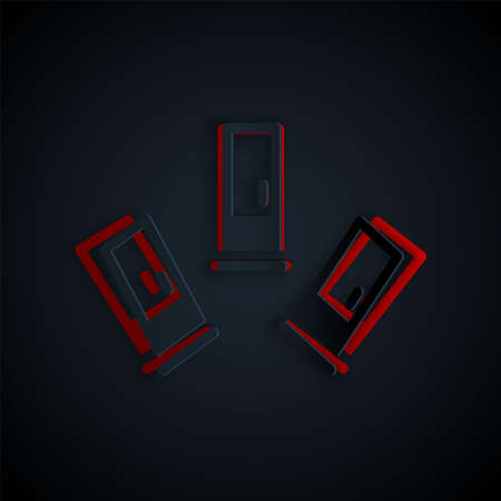 Paper cut Cartridges icon isolated on black background. Shotgun hunting firearms cartridge. Hunt rifle bullet icon. Paper art style. Vectorのイラスト素材
