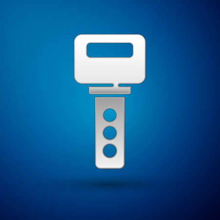 Silver House key icon isolated on blue background. Vectorのイラスト素材