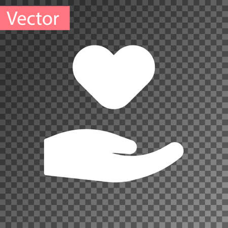 White Heart in hand icon isolated on transparent background. Hand giving love symbol. Valentines day symbol. Vectorのイラスト素材