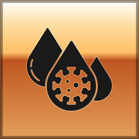 Black Blood test and virus molecule coronavirus icon isolated on gold background. Coronavirus, COVID-19. 2019-nCoV. Vector.のイラスト素材