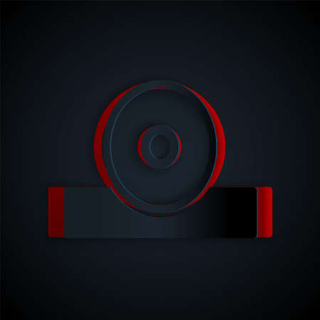 Paper cut Otolaryngological head reflector icon isolated on black background. Equipment for inspection the patients ear, throat and nose. Paper art style. Vectorのイラスト素材