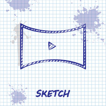Sketch line Online play video icon isolated on white background. Film strip with play sign. Vectorのイラスト素材