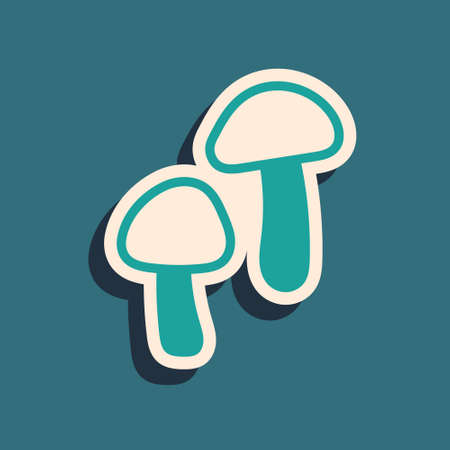 Green Mushroom icon isolated on green background. Long shadow style. Vectorのイラスト素材