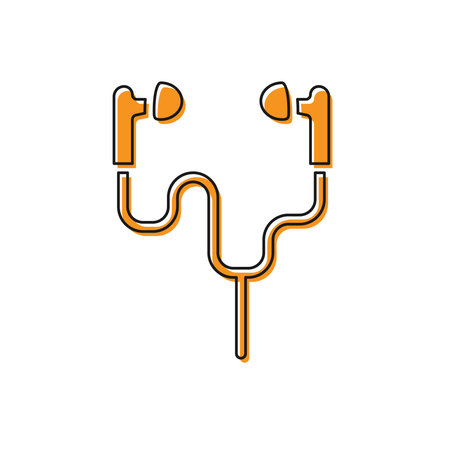 Orange Air headphones icon icon isolated on white background. Holder wireless in case earphones garniture electronic gadget. Vectorのイラスト素材