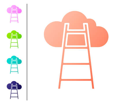 Coral Stair with finish flag icon isolated on white background. Career growth business concept. Concept of business development. Set color icons. Vectorのイラスト素材