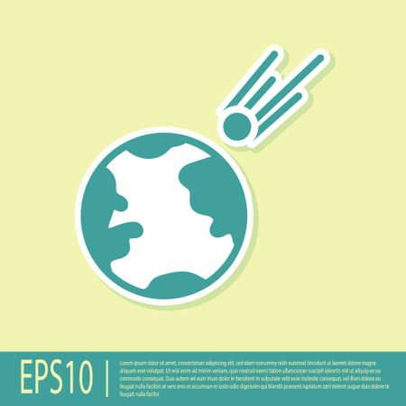 Green Comet falling down fast icon isolated on yellow background. Vector Illustrationのイラスト素材