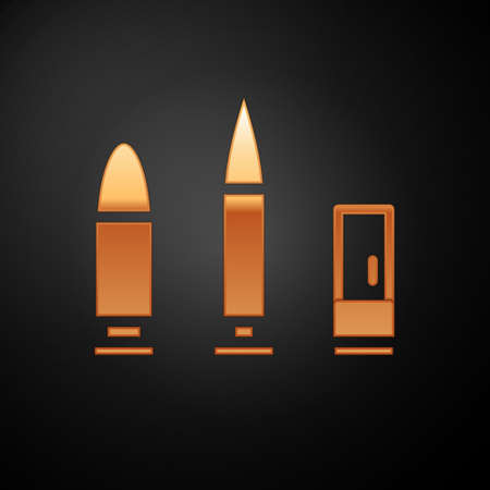 Gold Bullet and cartridge icon isolated on black background. Vectorのイラスト素材