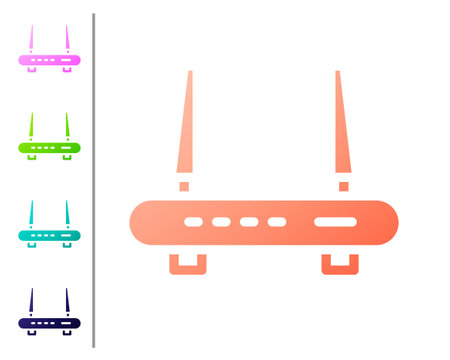 Coral Router and wifi signal icon isolated on white background. Wireless modem router. Computer technology internet. Set color icons. Vectorのイラスト素材