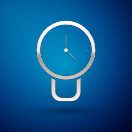 Silver Clock icon isolated on blue background. Time symbol. Vectorのイラスト素材