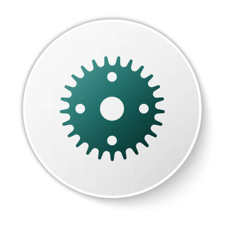 Green Gear icon isolated on white background. Cogwheel gear settings sign. Cog symbol. White circle button. Vectorのイラスト素材