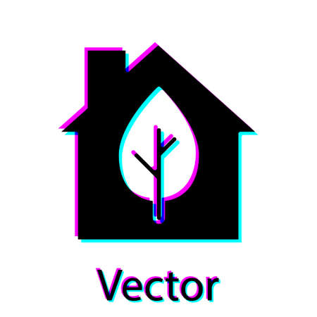 Black Eco friendly house icon isolated on white background. Eco house with leaf. Vectorのイラスト素材