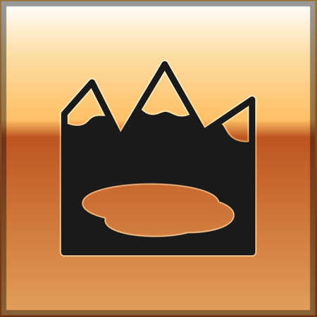 Black Canadian landscape with mountains and lake icon isolated on gold background. Vectorのイラスト素材