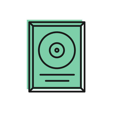 Black line CD disk award in frame icon isolated on white background. Modern ceremony. Best seller. Musical trophy. Vectorのイラスト素材