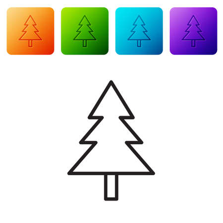 Black line Christmas tree icon isolated on white background. Merry Christmas and Happy New Year. Set icons in color square buttons. Vectorのイラスト素材