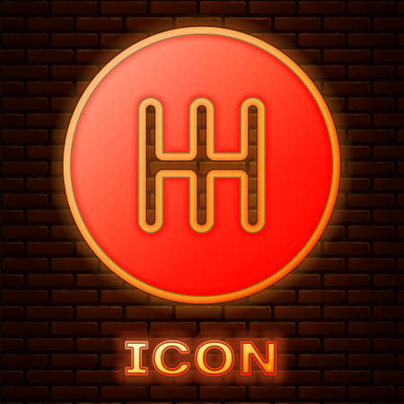 Glowing neon Gear shifter icon isolated on brick wall background. Transmission icon. Vectorのイラスト素材