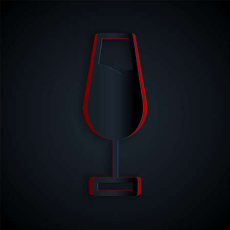 Paper cut Wine glass icon isolated on black background. Wineglass sign. Paper art style. Vectorのイラスト素材