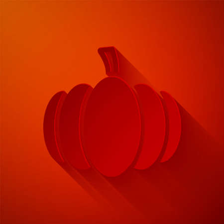 Paper cut Pumpkin icon isolated on red background. Happy Halloween party. Paper art style. Vectorのイラスト素材