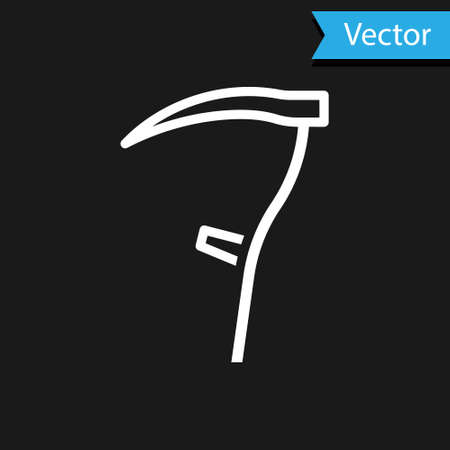 Illustration pour White Scythe icon isolated on black background. Happy Halloween party. Vector - image libre de droit