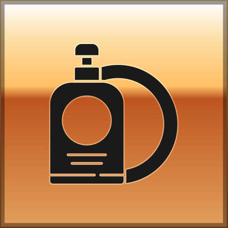 Black Dishwashing liquid bottle and plate icon isolated on gold background. Liquid detergent for washing dishes. Vector Illustrationのイラスト素材
