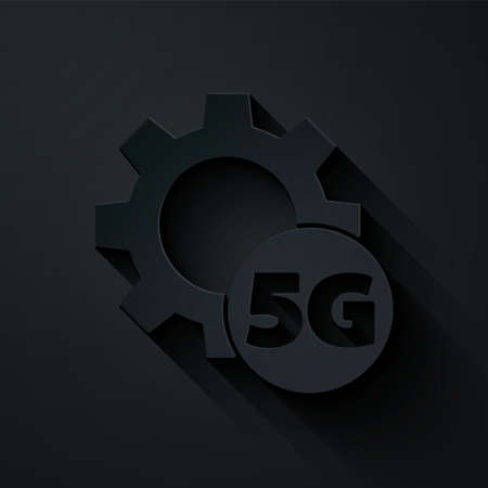 Paper cut Setting 5G new wireless internet wifi connection icon isolated on black background. Global network high speed connection data rate technology. Paper art style. Vectorのイラスト素材