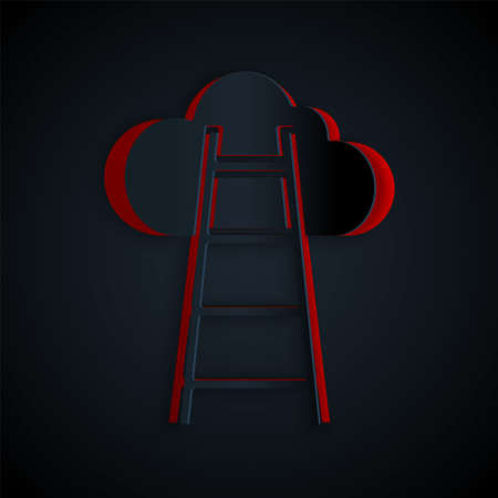 Paper cut Stair with finish flag icon isolated on black background. Career growth business concept. Concept of business development. Paper art style. Vectorのイラスト素材