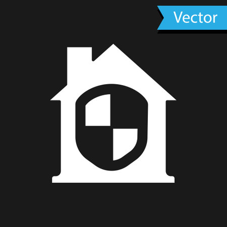 White House under protection icon isolated on black background. Home and shield. Protection, safety, security, protect, defense concept. Vectorのイラスト素材